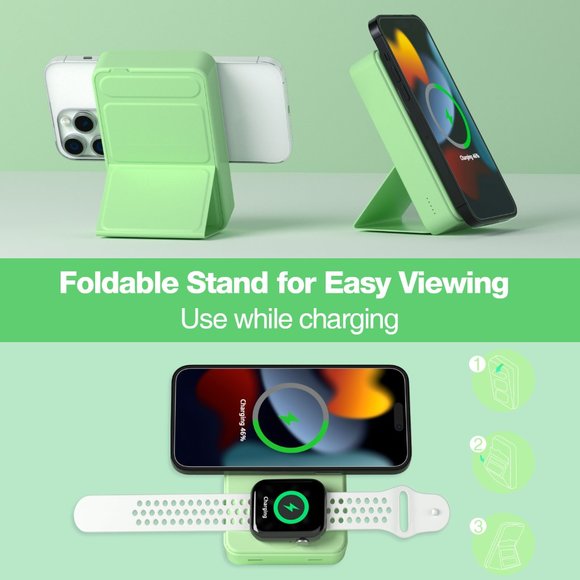 Wireless Portable Charger, 3 in 1 Foldable Magnetic 10000mAh Power Bank 15W Fast